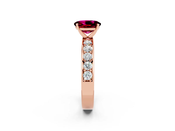 Rose gold Oval Cut Garnet Engagement Ring with Channel Set Round  Band and Prong Setting