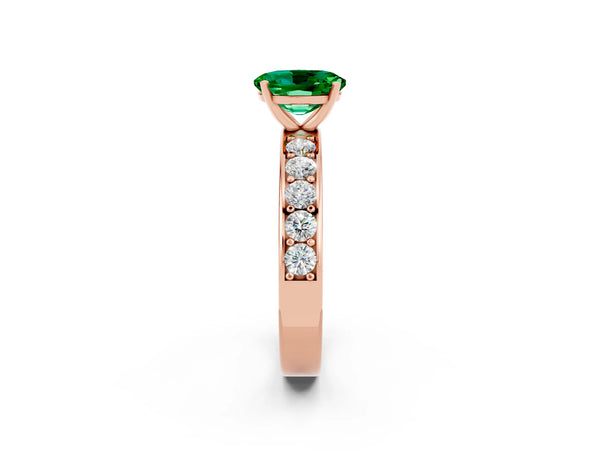 Rose gold Oval Cut Emerald Engagement Ring with Channel Set Round  Band and Prong Setting