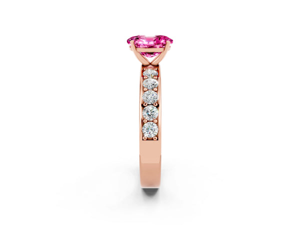 Rose gold Oval Cut Pink Sapphire Engagement Ring with Channel Set Round  Band and Prong Setting