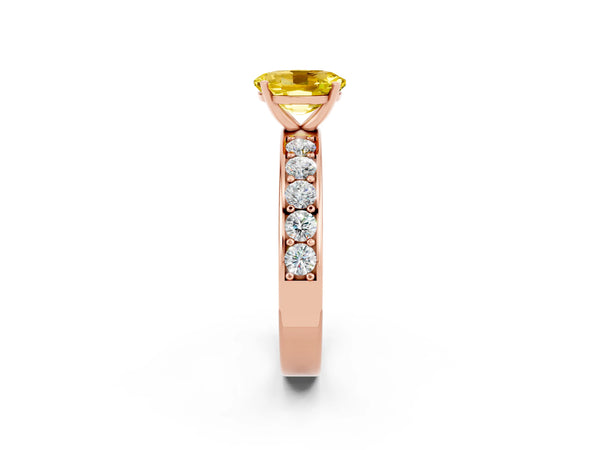 Rose gold Oval Cut Yellow Sapphire Engagement Ring with Channel Set Round  Band and Prong Setting