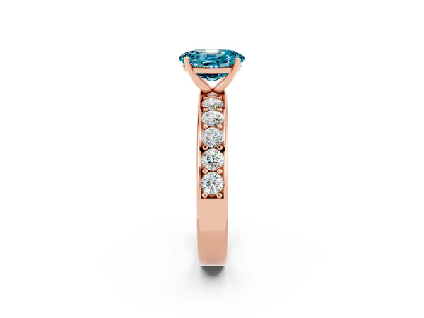 Rose gold Oval Cut Blue Topaz Engagement Ring with Channel Set Round  Band and Prong Setting