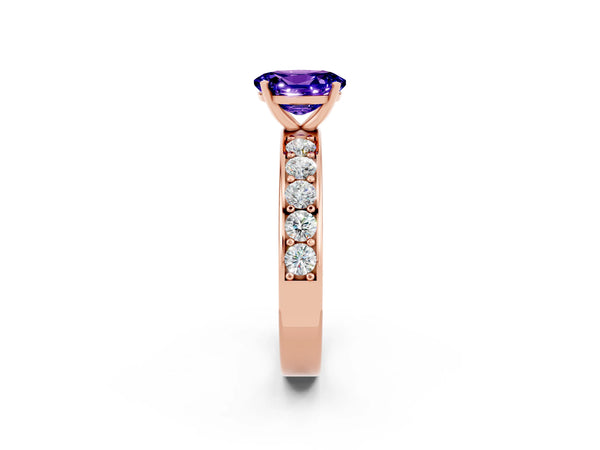 Rose gold Oval Cut Tanzanite Engagement Ring with Channel Set Round  Band and Prong Setting