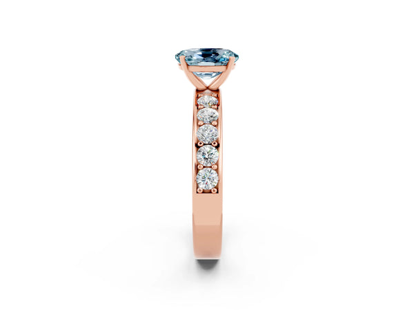 Rose gold Oval Cut Aquamarine Engagement Ring with Channel Set Round  Band and Prong Setting