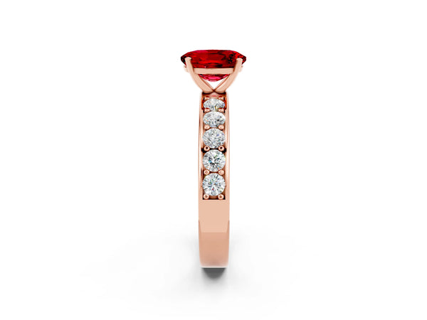 Rose gold Oval Cut Ruby Engagement Ring with Channel Set Round  Band and Prong Setting