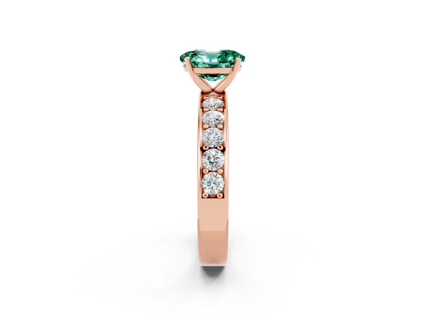 Rose gold Oval Cut Green Sapphire Engagement Ring with Channel Set Round  Band and Prong Setting