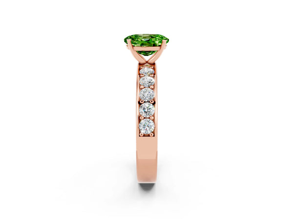 Rose gold Oval Cut Peridot Engagement Ring with Channel Set Round  Band and Prong Setting