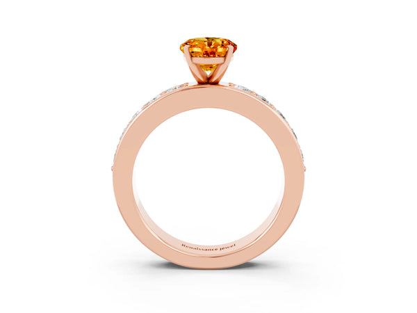Rose gold Oval Cut Citrine Engagement Ring with Channel Set Round  Band and Prong Setting