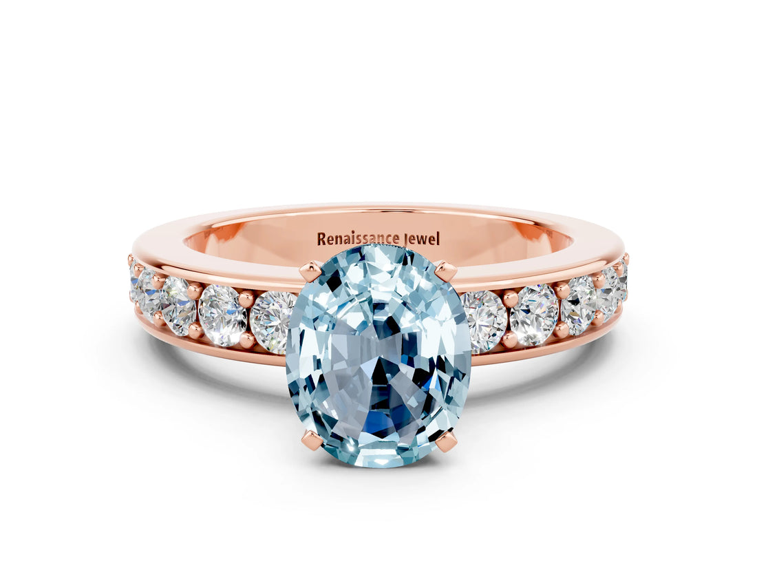 Rose gold Oval Cut Cut Channel Set Diamond Engagement Ring with Four-Prong Setting