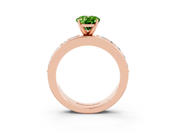 Rose gold Oval Cut Peridot Engagement Ring with Channel Set Round  Band and Prong Setting