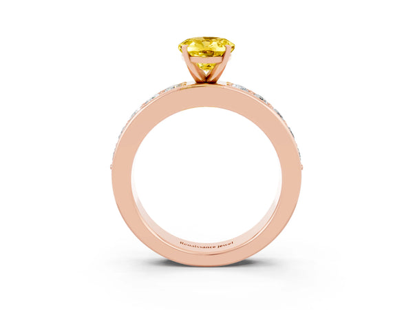 Rose gold Oval Cut Yellow Sapphire Engagement Ring with Channel Set Round  Band and Prong Setting