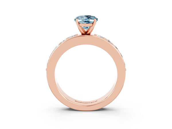 Rose gold Oval Cut Aquamarine Engagement Ring with Channel Set Round  Band and Prong Setting