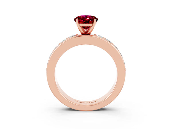 Rose gold Oval Cut Garnet Engagement Ring with Channel Set Round  Band and Prong Setting