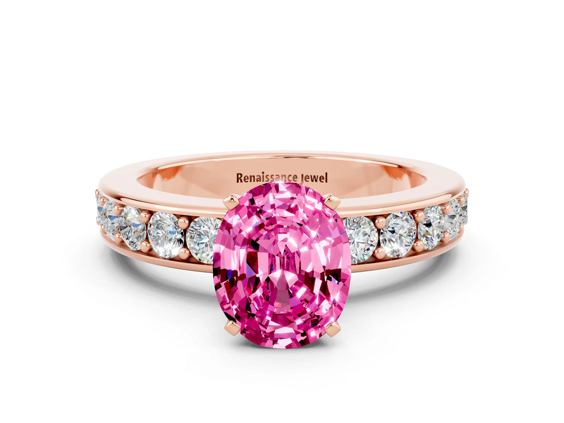 Rose gold Oval Cut Cut Channel Set Diamond Engagement Ring with Four-Prong Setting