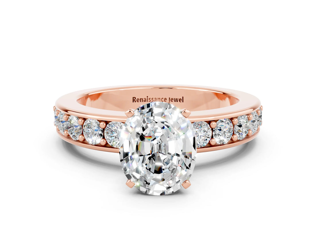Rose gold Oval Cut Cut Channel Set Diamond Engagement Ring with Four-Prong Setting
