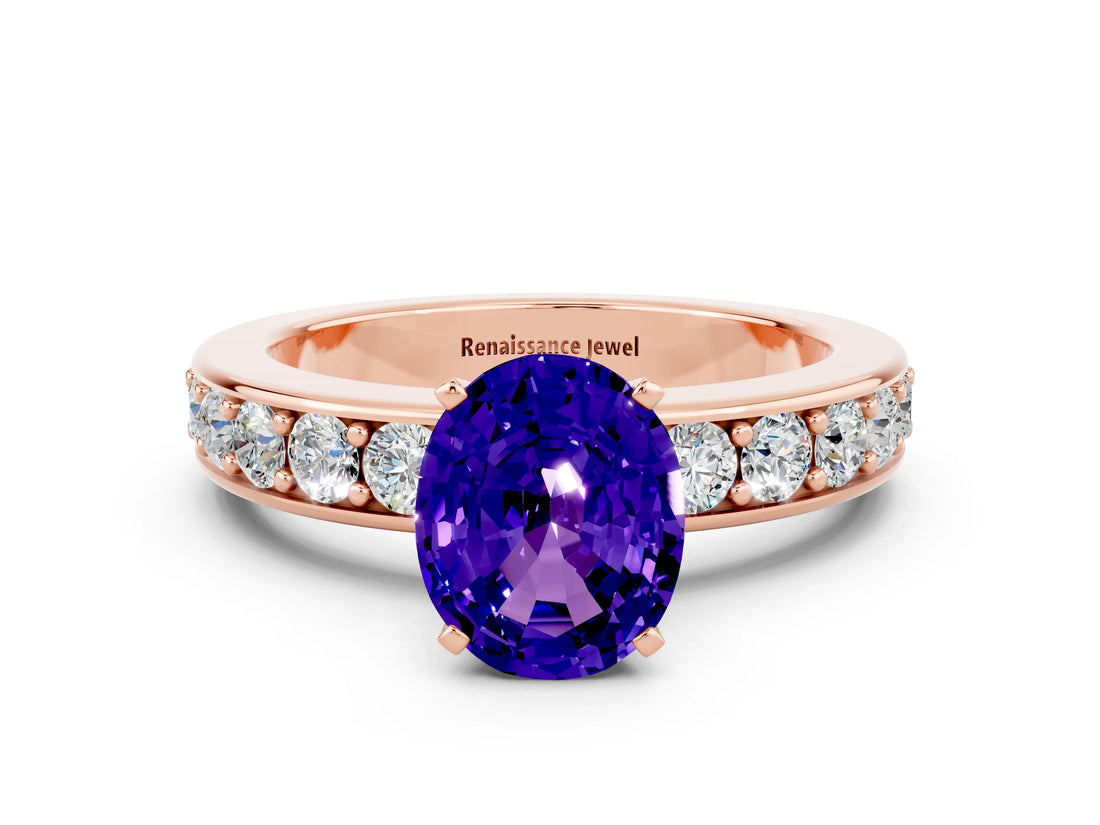 Rose gold Oval Cut Cut Channel Set Diamond Engagement Ring with Four-Prong Setting