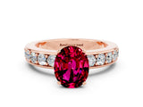 Rose gold Oval Cut Cut Channel Set Diamond Engagement Ring with Four-Prong Setting