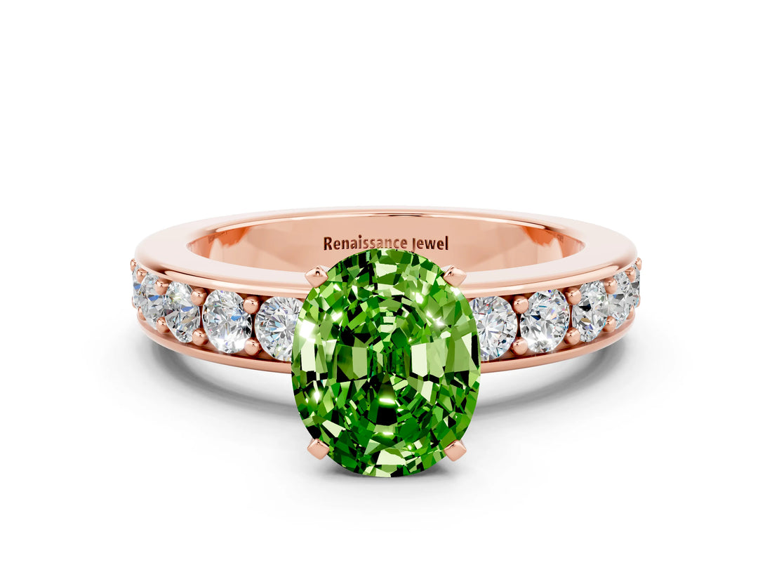 Rose gold Oval Cut Cut Channel Set Diamond Engagement Ring with Four-Prong Setting