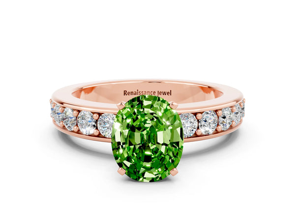 Rose gold Oval Cut Peridot Engagement Ring with Channel Set Round  Band and Prong Setting