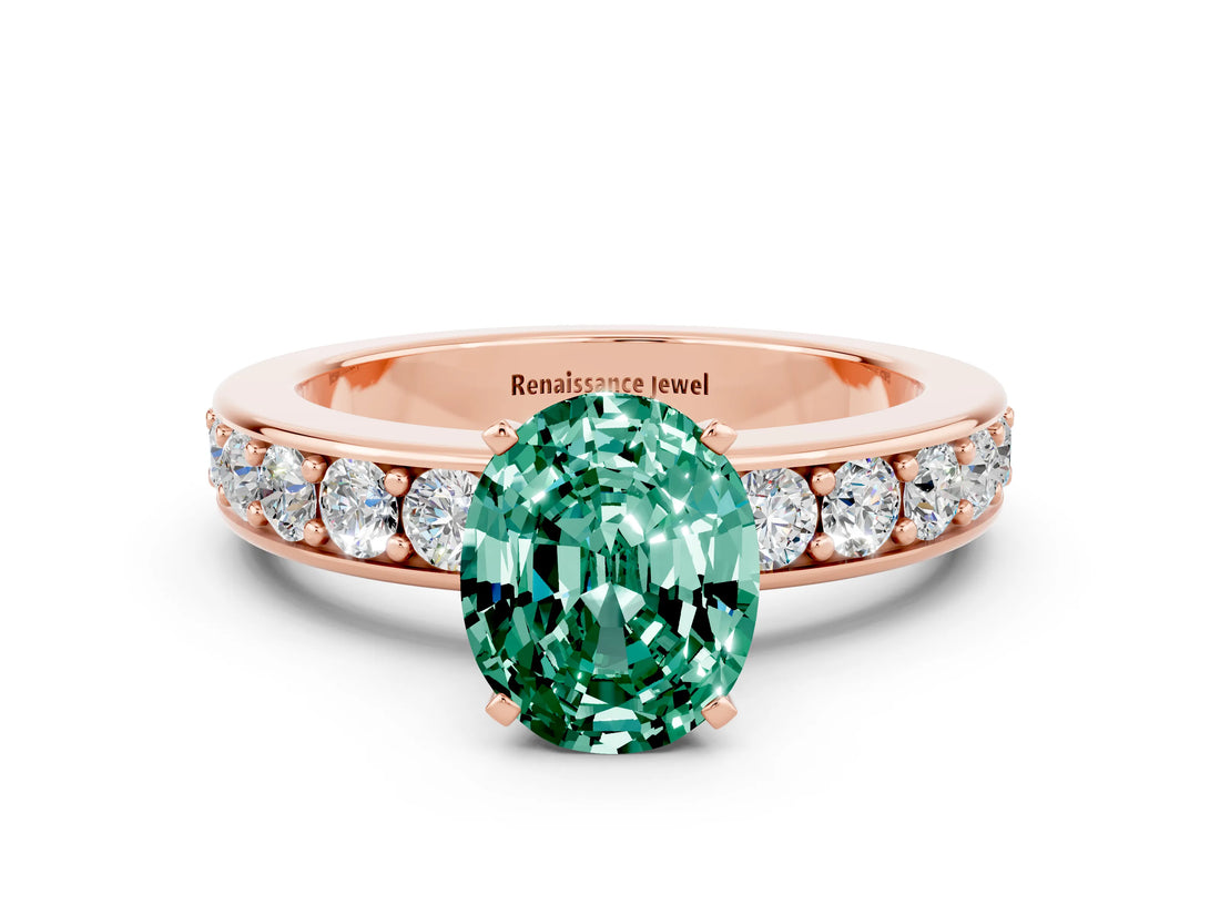 Rose gold Oval Cut Cut Channel Set Diamond Engagement Ring with Four-Prong Setting