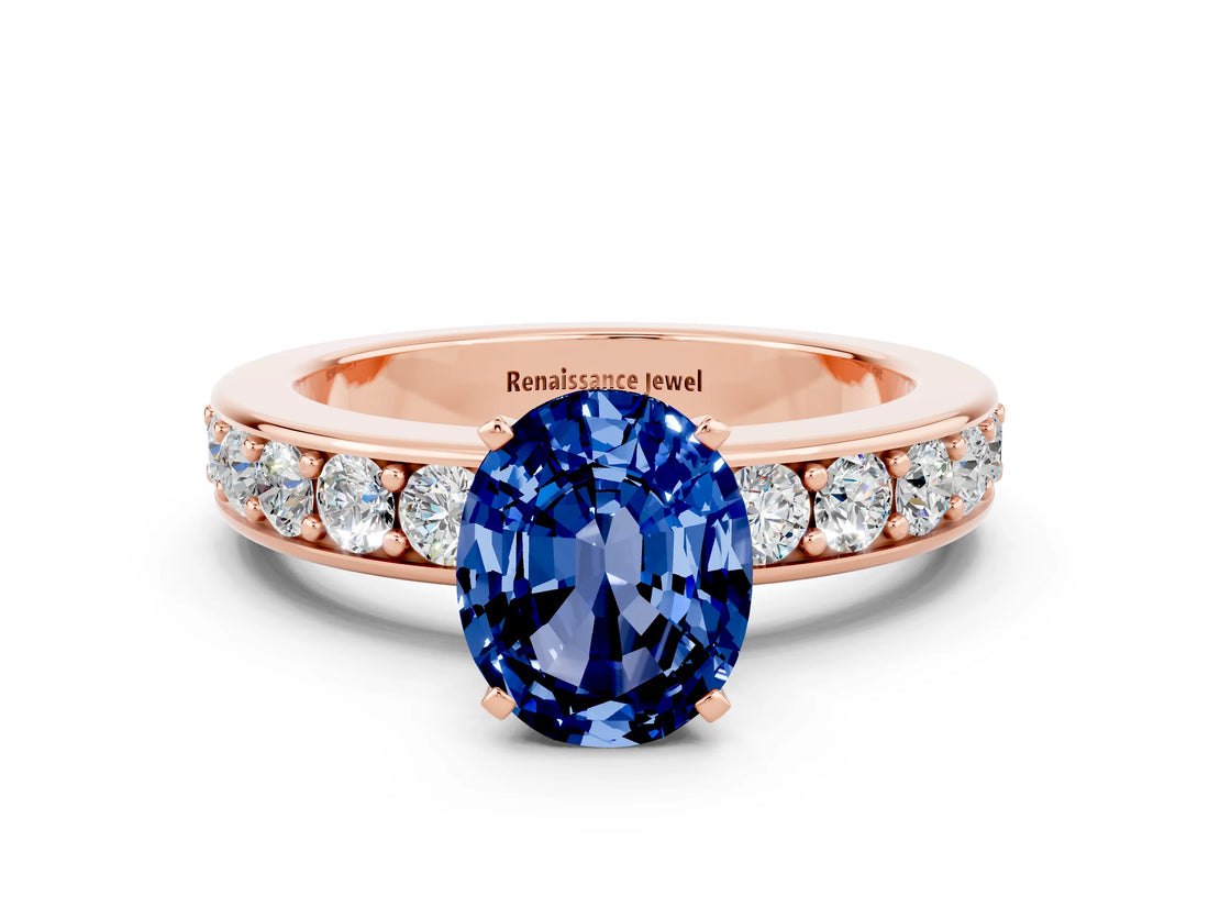 Rose gold Oval Cut Cut Channel Set Diamond Engagement Ring with Four-Prong Setting