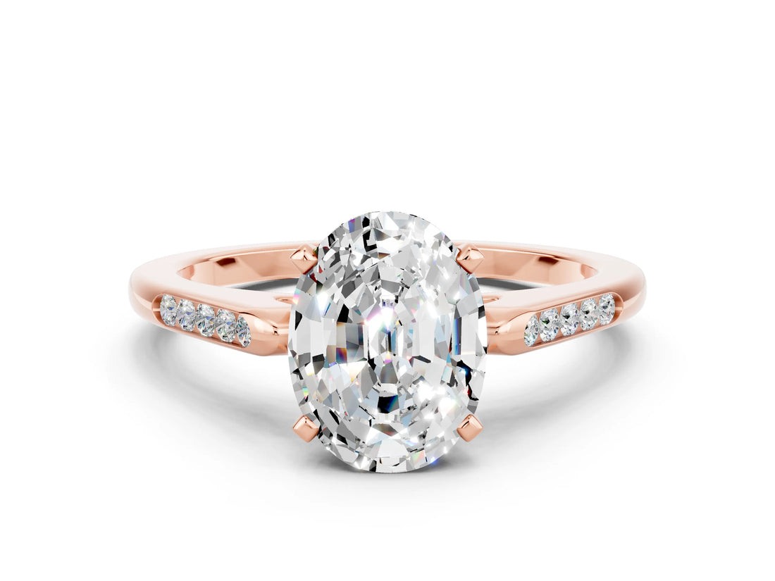 Rose gold Oval Cut Cut Channel Set Solitaire Engagement Ring with Four-Prong Setting