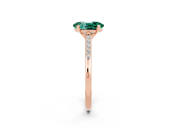 Rose gold Oval Cut Green Sapphire Solitaire Ring with Channel Set Round Band and Prong Setting