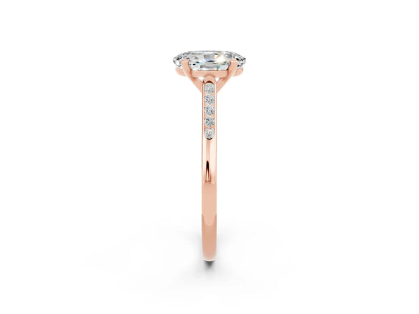 Rose gold Oval Cut Moissanite Solitaire Ring with Channel Set Round Band and Prong Setting