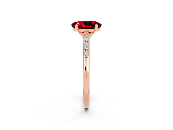 Rose gold Oval Cut Ruby Solitaire Ring with Channel Set Round Band and Prong Setting