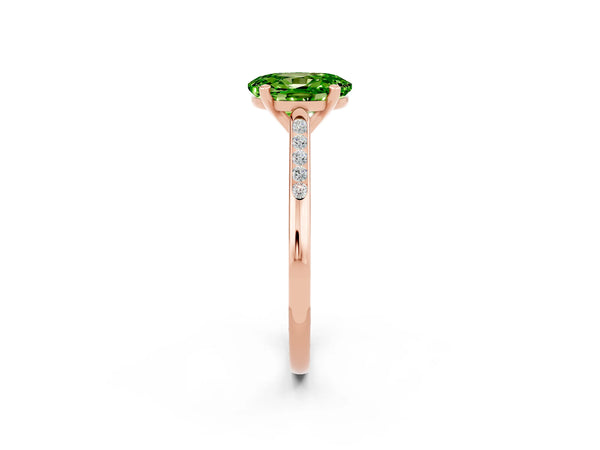 Rose gold Oval Cut Peridot Solitaire Ring with Channel Set Round Band and Prong Setting