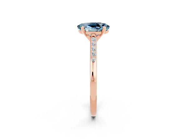 Rose gold Oval Cut Aquamarine Solitaire Ring with Channel Set Round Band and Prong Setting