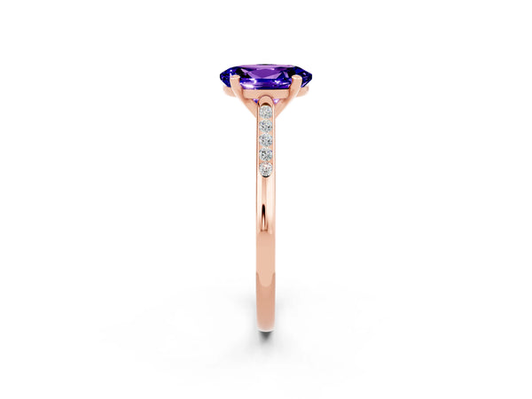 Rose gold Oval Cut Tanzanite Solitaire Ring with Channel Set Round Band and Prong Setting