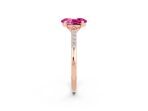 Rose gold Oval Cut Pink Sapphire Solitaire Ring with Channel Set Round Band and Prong Setting