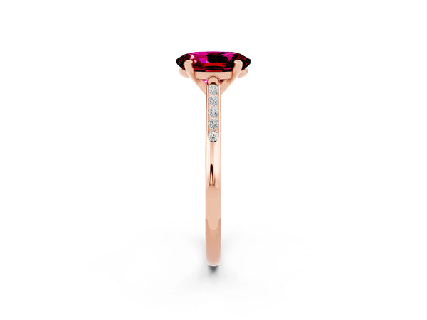 Rose gold Oval Cut Garnet Solitaire Ring with Channel Set Round Band and Prong Setting