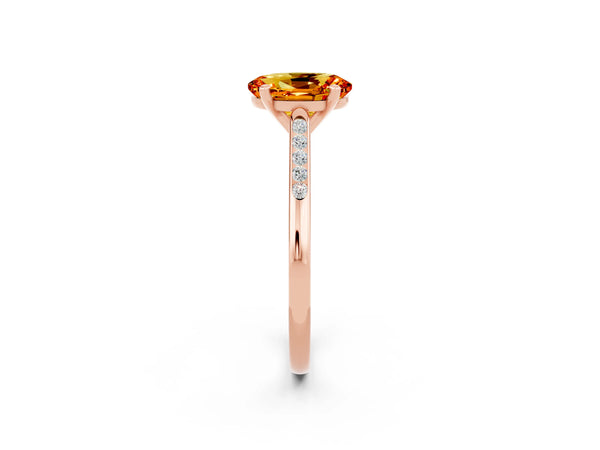 Rose gold Oval Cut Citrine Solitaire Ring with Channel Set Round Band and Prong Setting