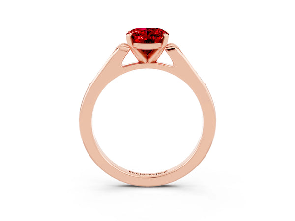 Rose gold Oval Cut Ruby Solitaire Ring with Channel Set Round Band and Prong Setting