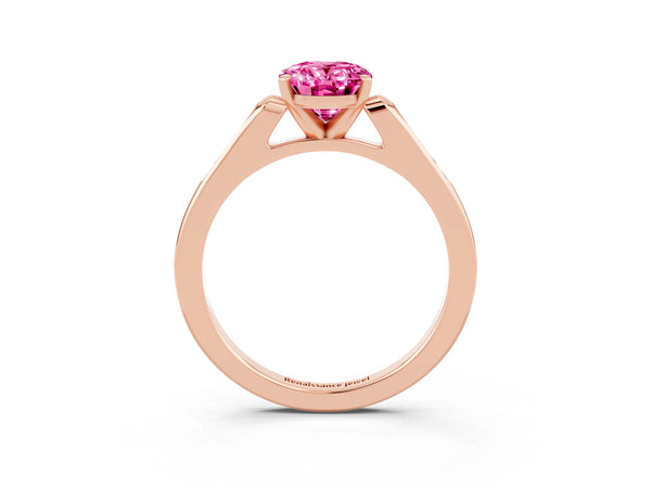Rose gold Oval Cut Pink Sapphire Solitaire Ring with Channel Set Round Band and Prong Setting