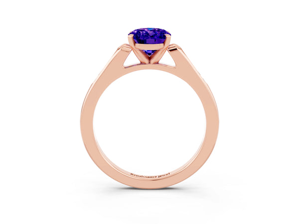 Rose gold Oval Cut Tanzanite Solitaire Ring with Channel Set Round Band and Prong Setting