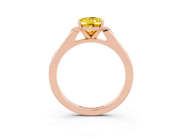 Rose gold Oval Cut Yellow Sapphire Solitaire Ring with Channel Set Round Band and Prong Setting