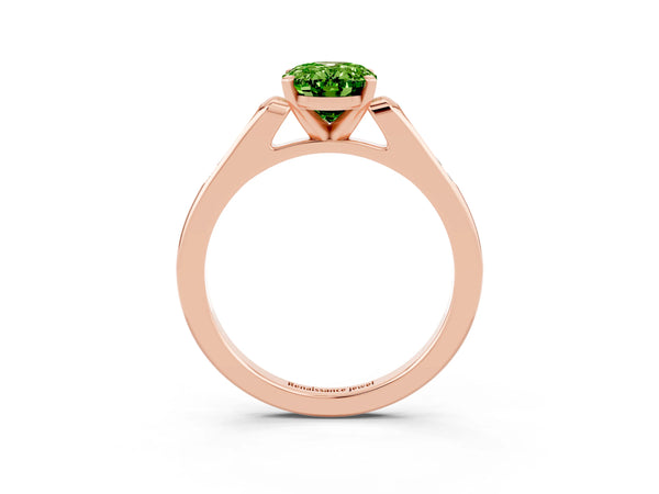 Rose gold Oval Cut Peridot Solitaire Ring with Channel Set Round Band and Prong Setting