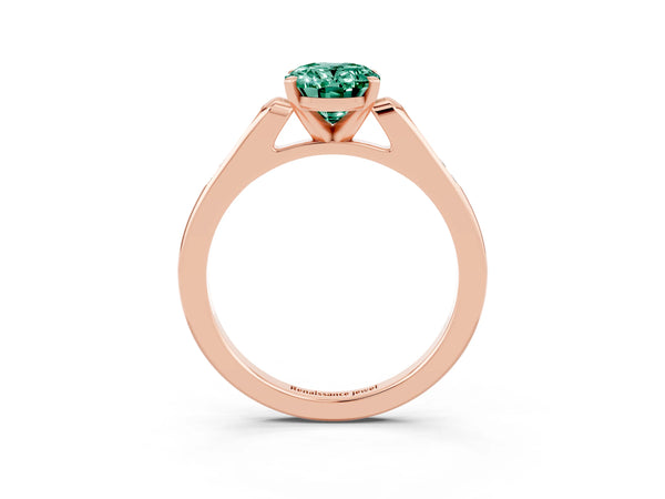 Rose gold Oval Cut Green Sapphire Solitaire Ring with Channel Set Round Band and Prong Setting