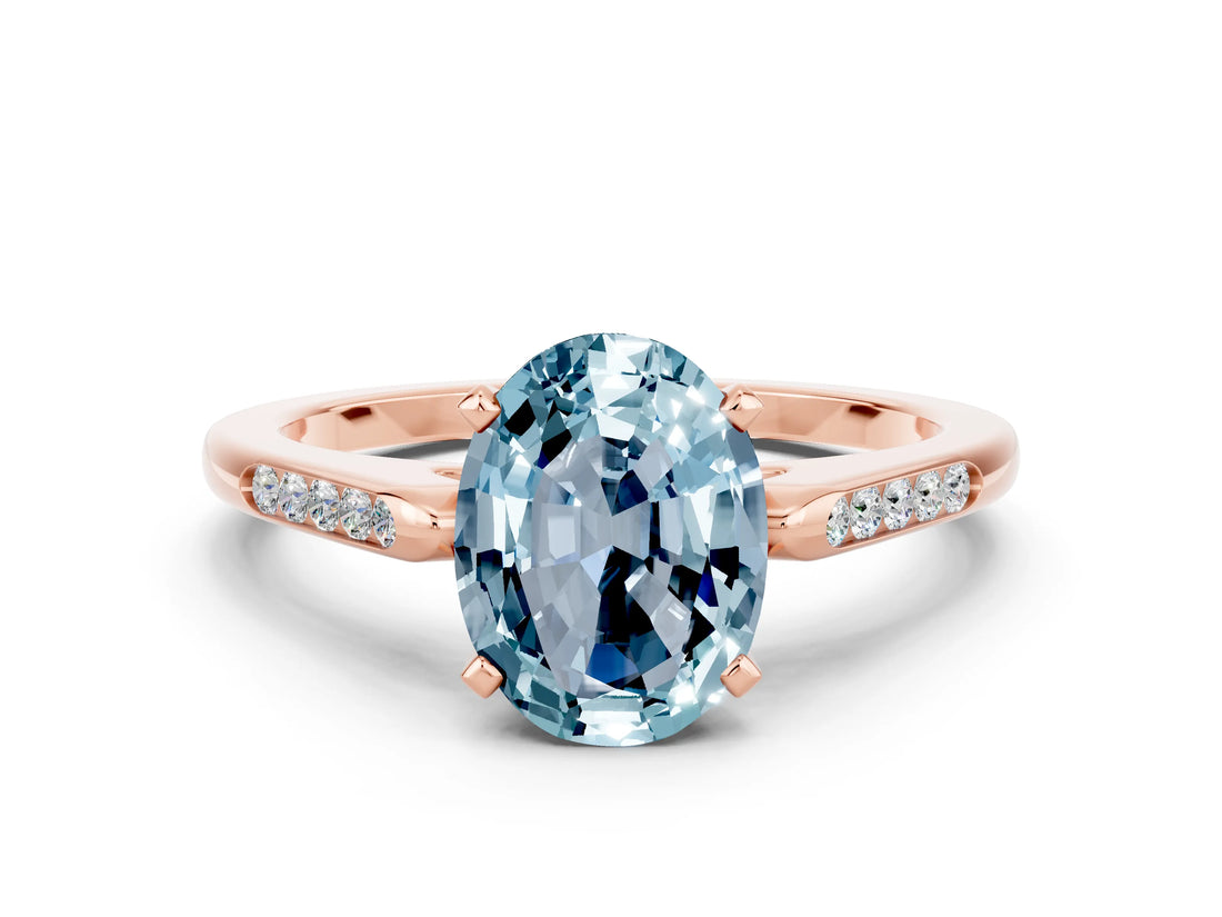 Rose gold Oval Cut Cut Channel Set Solitaire Engagement Ring with Four-Prong Setting