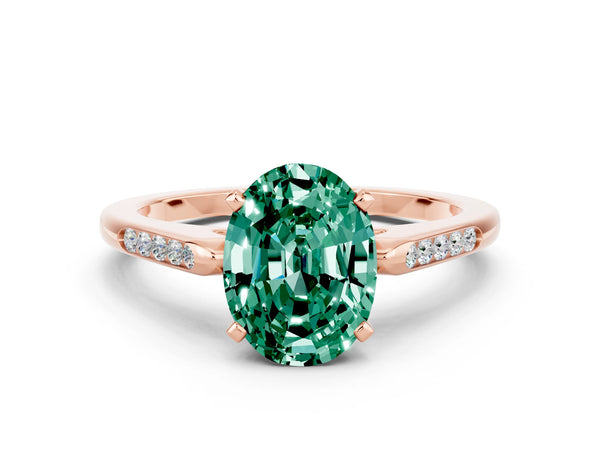 Rose gold Oval Cut Green Sapphire Solitaire Ring with Channel Set Round Band and Prong Setting