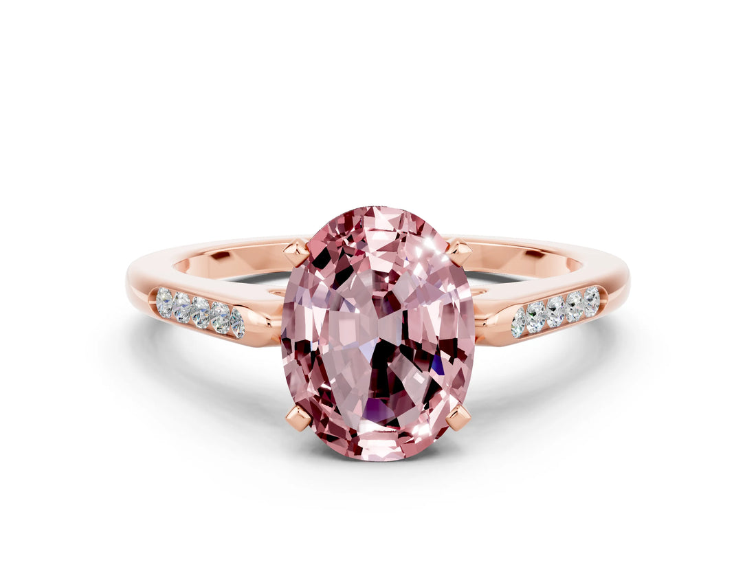 Rose gold Oval Cut Cut Channel Set Solitaire Engagement Ring with Four-Prong Setting