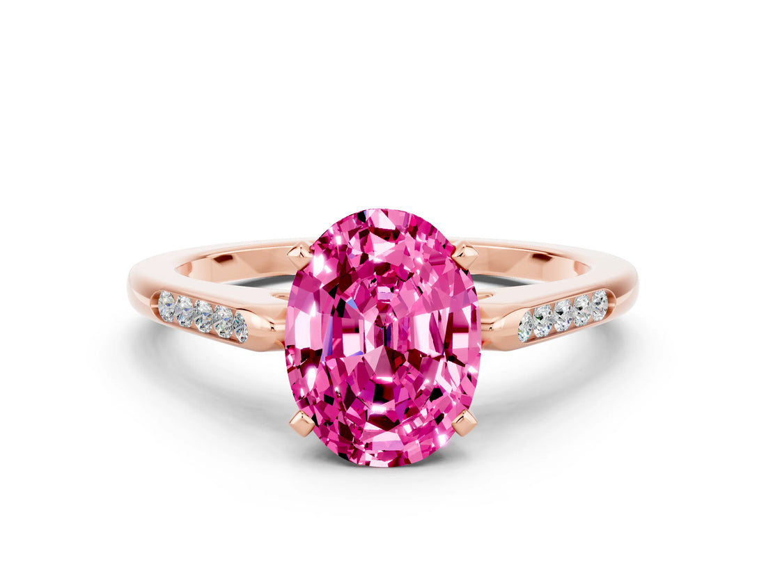 Rose gold Oval Cut Cut Channel Set Solitaire Engagement Ring with Four-Prong Setting