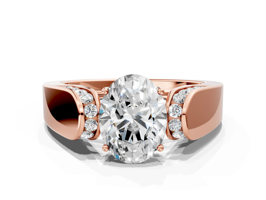 Rose gold Oval Cut Cut Diamond Channel Set Solitaire Ring with Four-Prong Setting_3