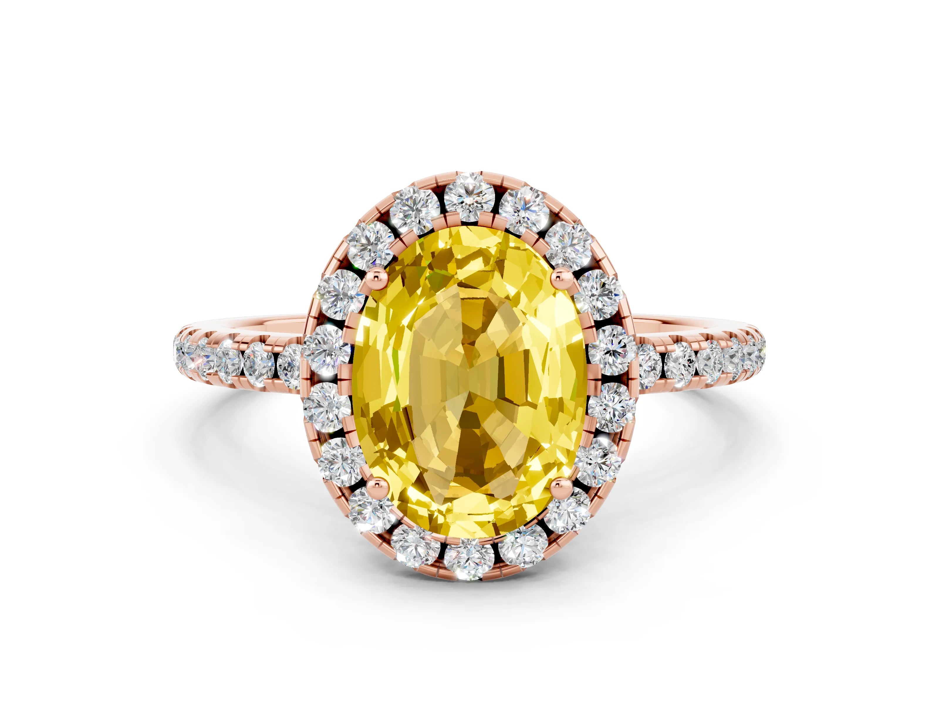 Rose gold Oval Cut Cut Diamond Floral Halo Engagement Ring with Pavé Band and Prong Setting