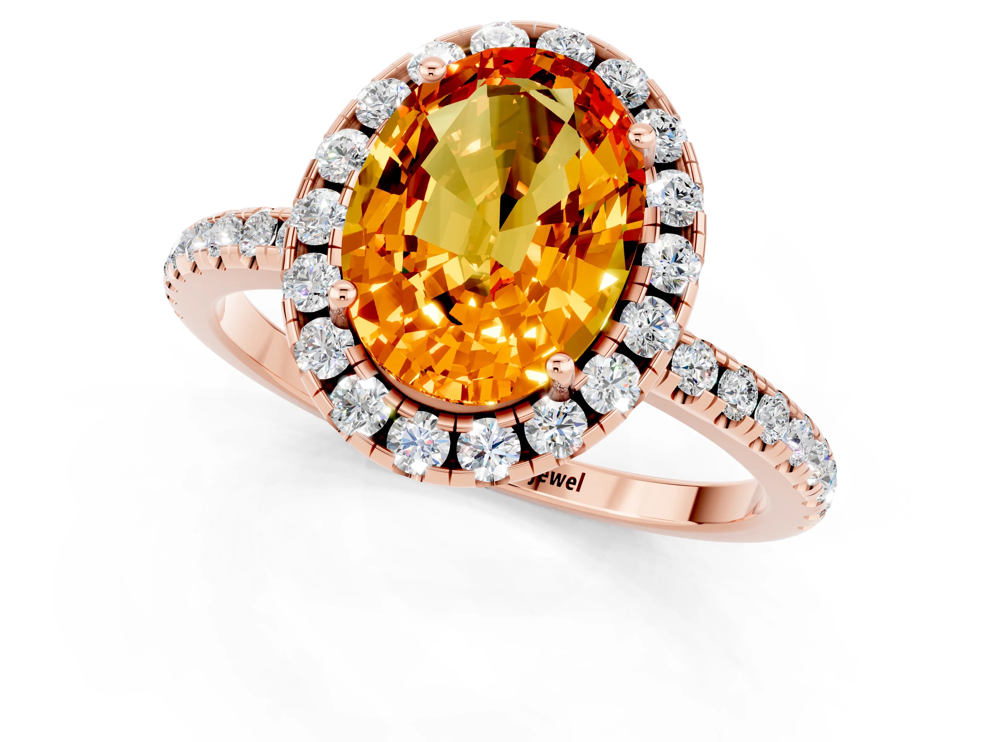 Rose gold Oval Cut Cut Diamond Floral Halo Engagement Ring with Pavé Band and Prong Setting_1