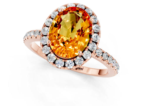Rose gold Oval Cut Cut Diamond Floral Halo Engagement Ring with Pavé Band and Prong Setting_1