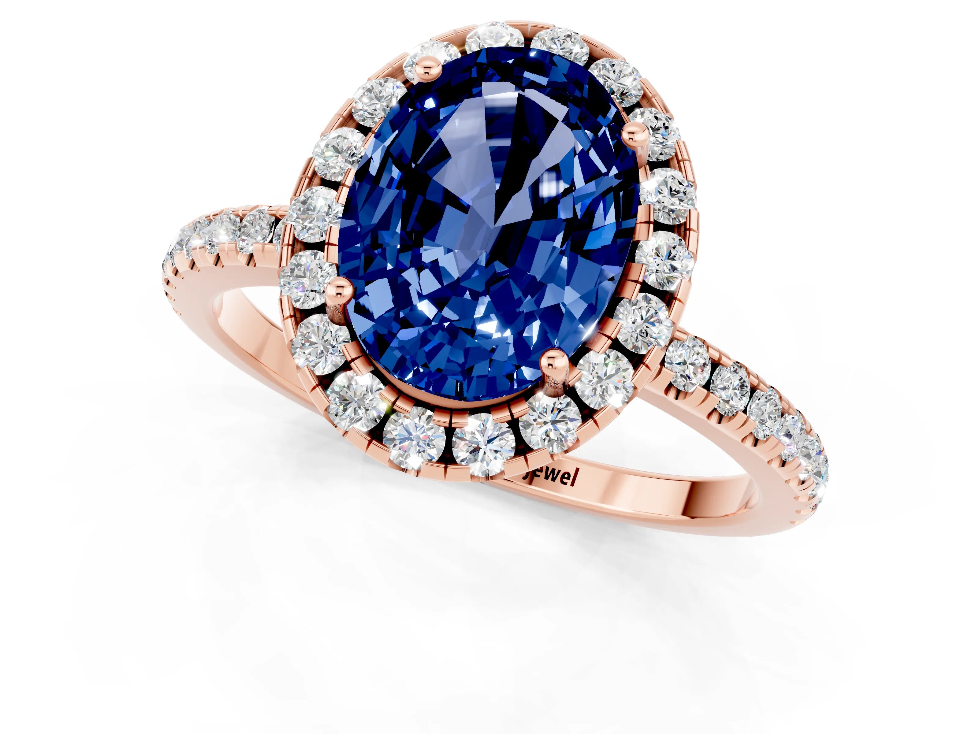 Rose gold Oval Cut Cut Diamond Floral Halo Engagement Ring with Pavé Band and Prong Setting_1