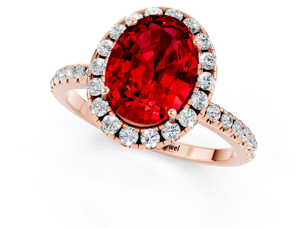 Rose gold Oval Cut Cut Diamond Floral Halo Engagement Ring with Pavé Band and Prong Setting